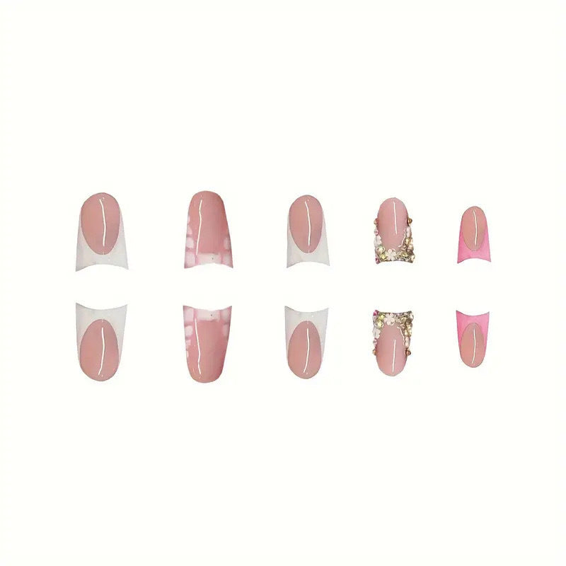 Elegantes Press-On-Nagelkunst-Set mit Edelsteinakzenten Brehn