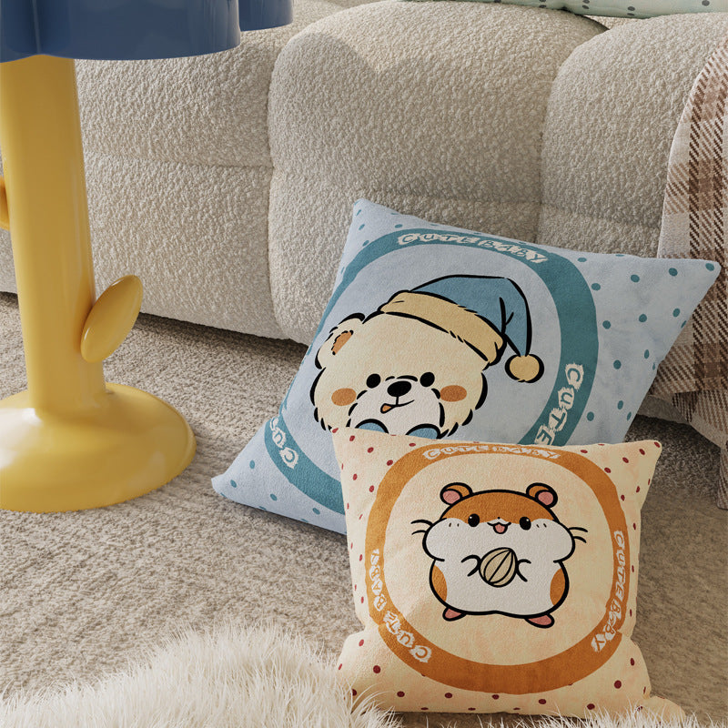 Plush Cartoon Animal Nursery Throw Pillow Cover with Velvet Texture and Concealed Zipper