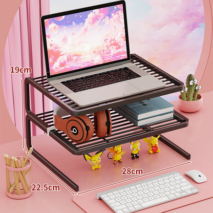 Stufenverstellbarer Metall-Laptop- und Monitorständer mit belüfteten Lamellen-Regalen und unterer Aufbewahrungsorganisator