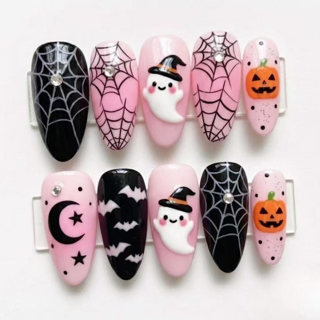 Halloween Kunstnagelset mit kreativen Geister- und Spinnenmotiven Brehn
