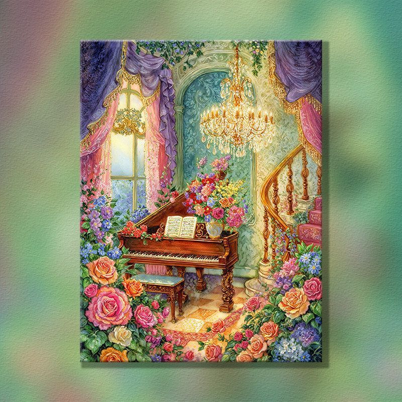Elegante Blumen Klavier Szene Wandkunst Brehn