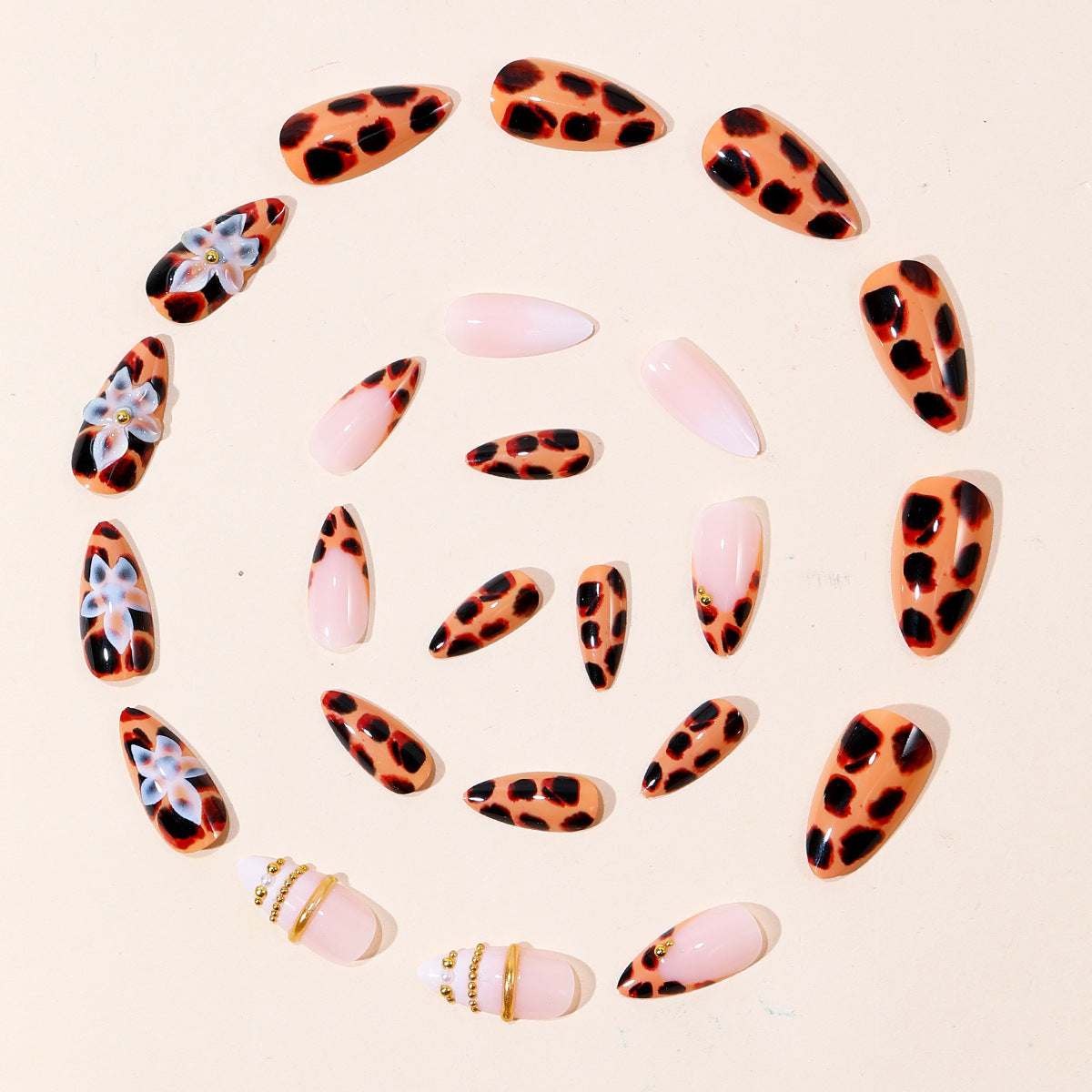 3D Floral Design Stiletto Nail Art Extensions Brehn