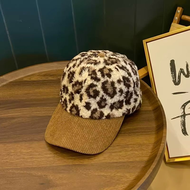 Damen Leopard-Print Fleece Baseballcap Brehn