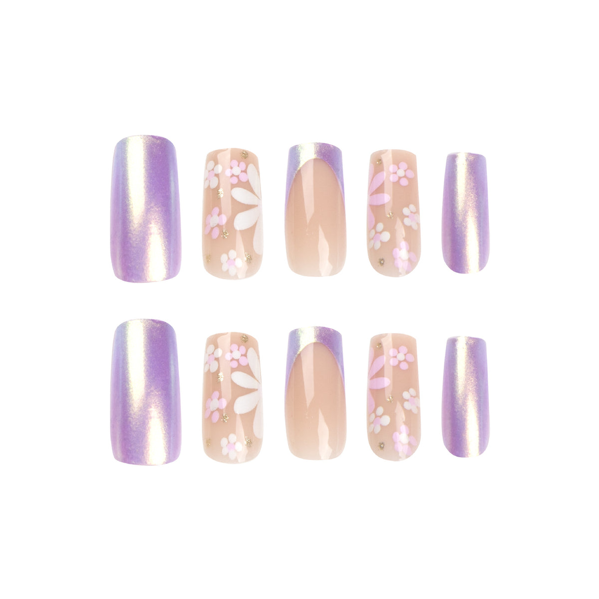 Künstliche Nagelkunst mit floralen Mustern und Glanz Brehn