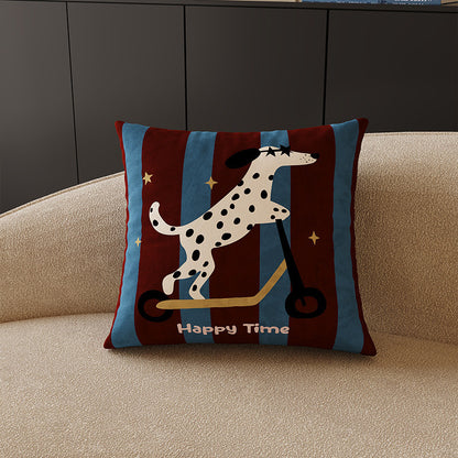 Plush Velvet Decorative Square Throw Pillow Cover with Cartoon Dog Family Illustration and Hidden Zipper