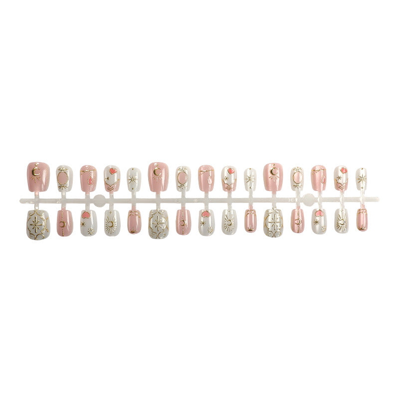 Dekoratives Press-On Nagelkunst-Set mit himmlischem und geometrischem Design