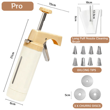 Handheld Cookie Press and Churro Maker with Assorted Piping Discs and Stainless Nozzles