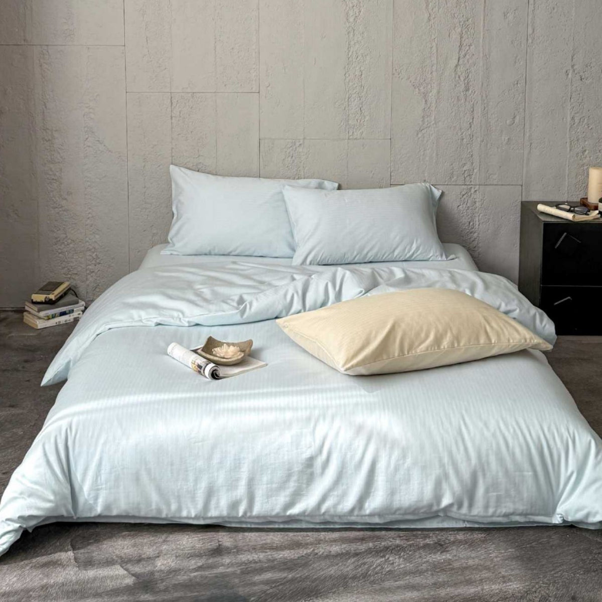 Minimalist gestreiftes Texturiertes Baumwollsatin Bettbezug und Kissenbezug Set mit unsichtbarem Reißverschluss