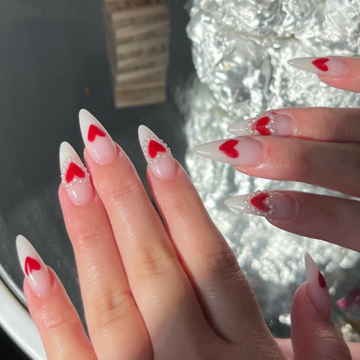 Herz-Akzent Stiletto Nagelkunst Verlängerungen Brehn