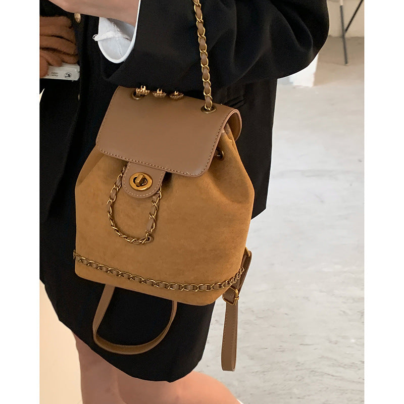 Chic Faux Suede Kordelzug Rucksack Brehn