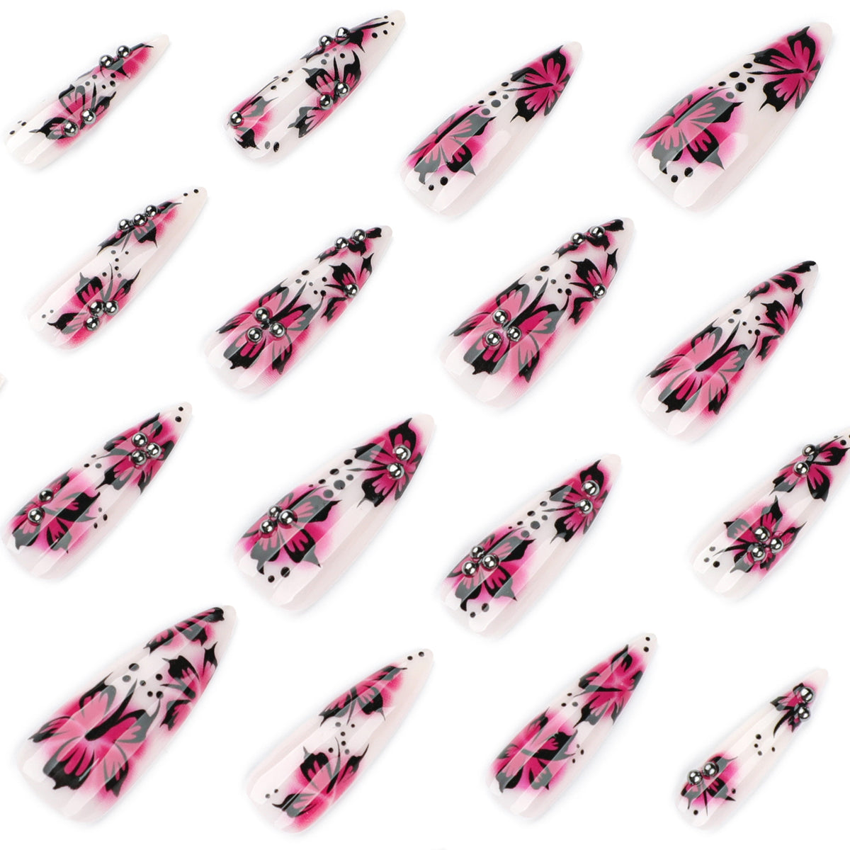 Kunstvolle Nagelkunst mit Blumen-Design und Strass-Akzenten Brehn