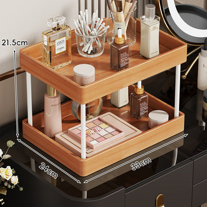 Zwei-Ebenen Holzkosmetikschreibtisch Organizer mit Metallpfeilern