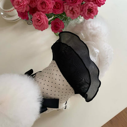Polka Dot Chiffon Kleid für Haustiere mit Grosgrain