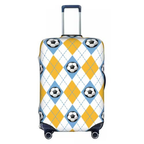Unisex nan elastische Kofferschutzhülle mit Fußball-Argyle-Motiv, reißfestes Stretchcover für Trolley mit Griff- und Rollenöffnungen Brehn