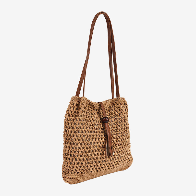 Damen Henkeltasche aus handgearbeitetem Makramee mit stylischem Lederriemen Brehn