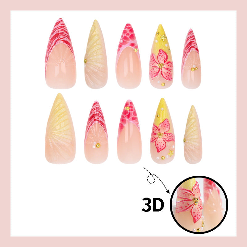 Kunstnagelset mit kreativem Blüten- und Wellenmotiv Brehn