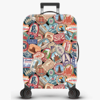 Unisex nan robuster Hartschalen-Trolley mit nostalgischem Eisenbahn-Collage-Print, rundum drehbaren Leichtlaufrollen und versenkbarem Teleskopgriff Brehn