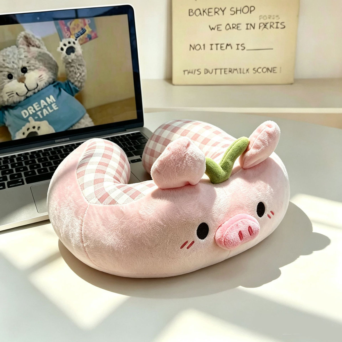 Plüsch‑Hausschuhe mit Memory‑Sohle und kariertem Innenfutter im niedlichen Schwein‑Design