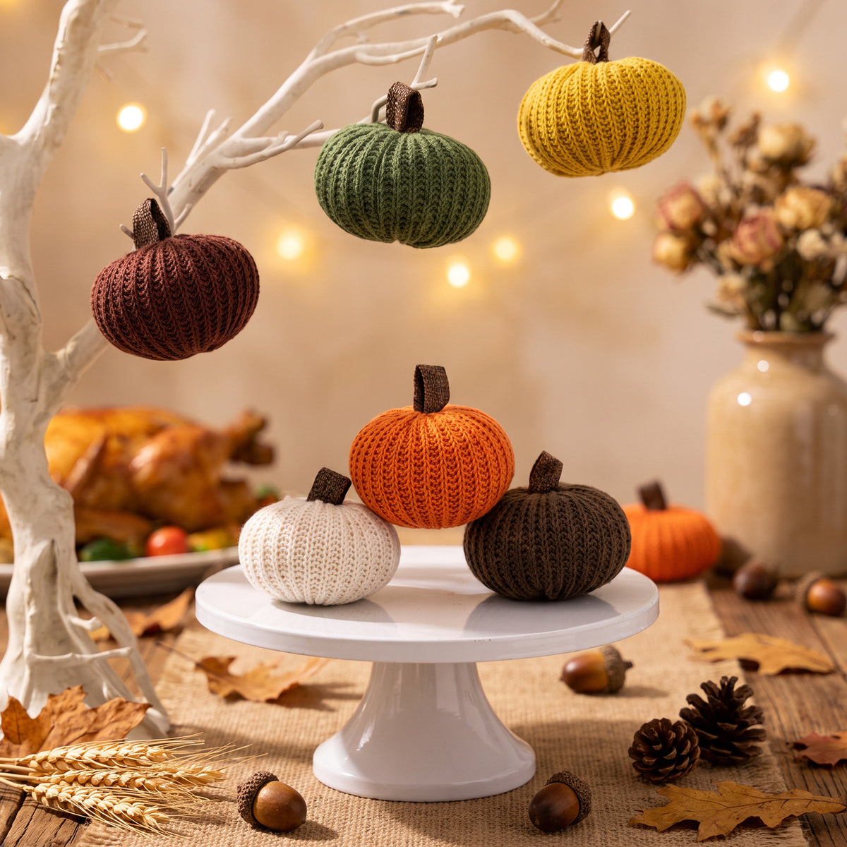 Strick-Deko-Kürbis-Set handgearbeitetes Herbst-Tischdekor