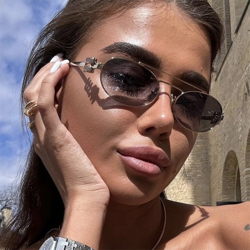 Damen elegante ovale Sonnenbrille mit luxuriösem Metallrahmen Brehn