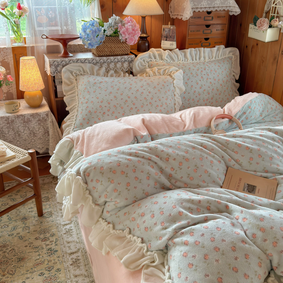 Plüsch Floral Sherpa Wurfdecke