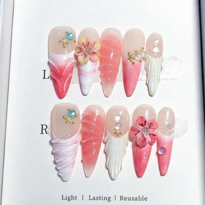 Kreatives 3D Floral Press-On Nagelkunst-Set