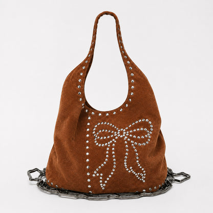 Dekorative Nieten Wildleder Hobo Tasche