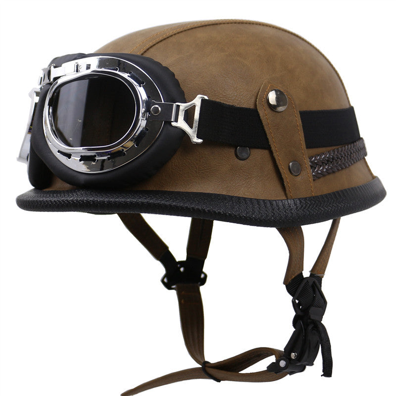 Vintage-Leder-Bikerhelm mit Brille Brehn