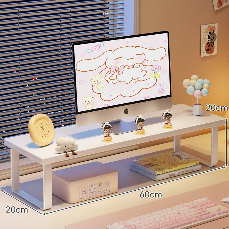 Erhöhter Monitorständer mit Holz-Optik-Oberfläche, Metallrahmen und Unterregal-Stauraum
