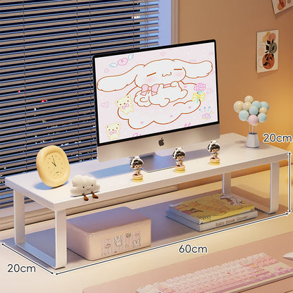 Erhöhter Monitorständer mit Holz-Optik-Oberfläche, Metallrahmen und Unterregal-Stauraum