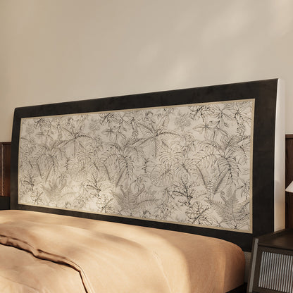 Removable Quilted Upholstered Headboard Slipcover with Framed Toile Floral Panel