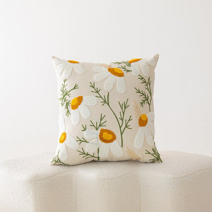 Bestickter Floral Baumwoll-Leinen Quadrat Kissenbezug mit verstecktem Reißverschluss und strukturiertem Appliqué