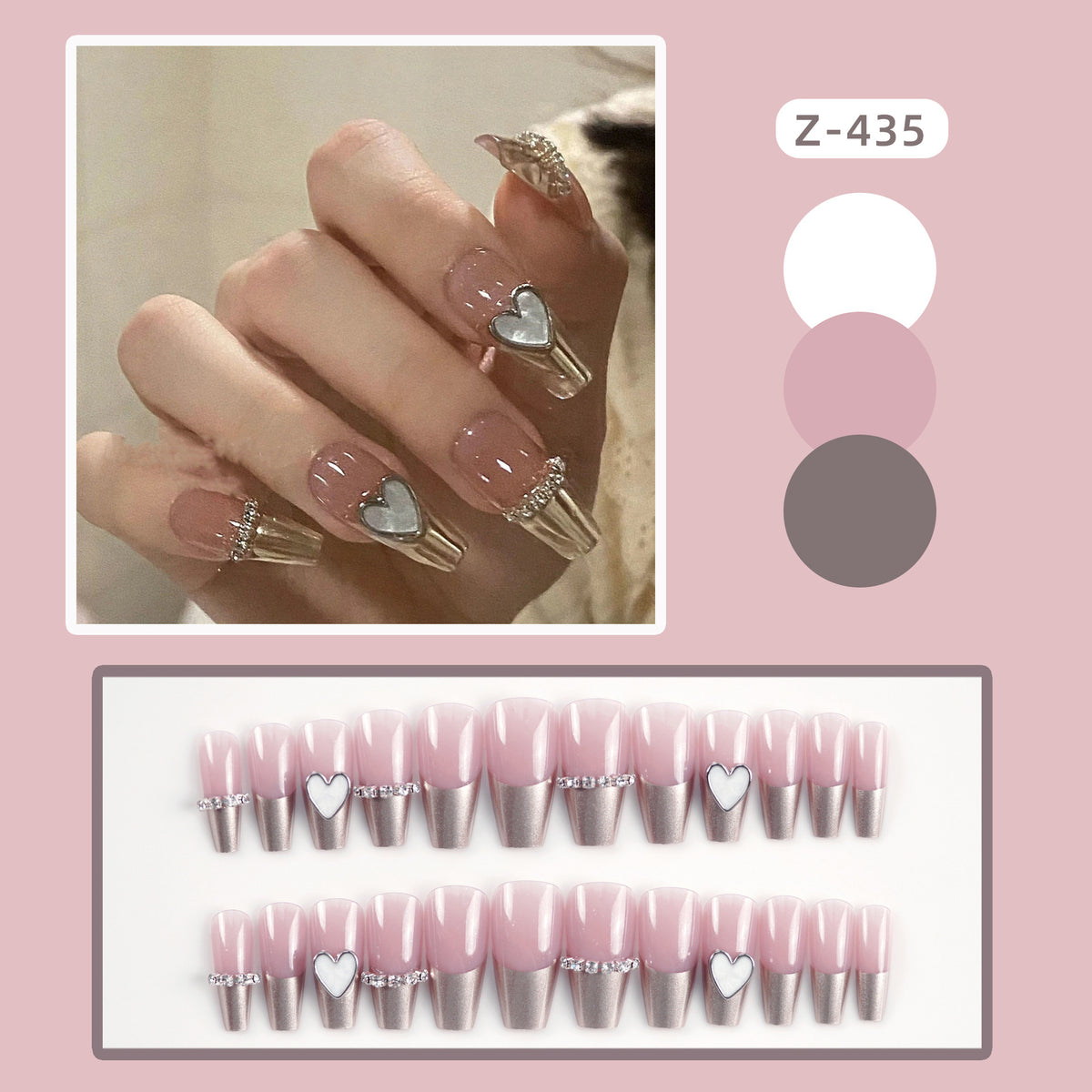 Herz-verzierte Press-On Nagelkunst Brehn