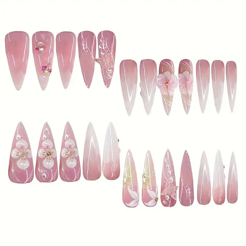 Skulptierte Blumen Press-On Nagelkunst Brehn