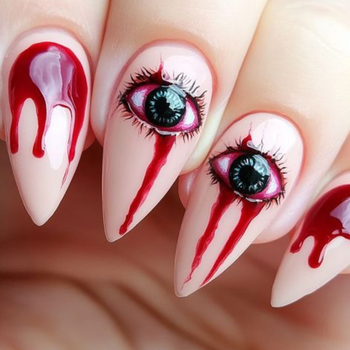 Horror Eye-inspirierte Stiletto-Nagelkunstverlängerungen Brehn