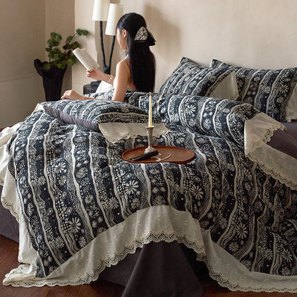 Bohemian Spitzenbesatz Baumwoll Bettbezug Set mit Kissenbezügen