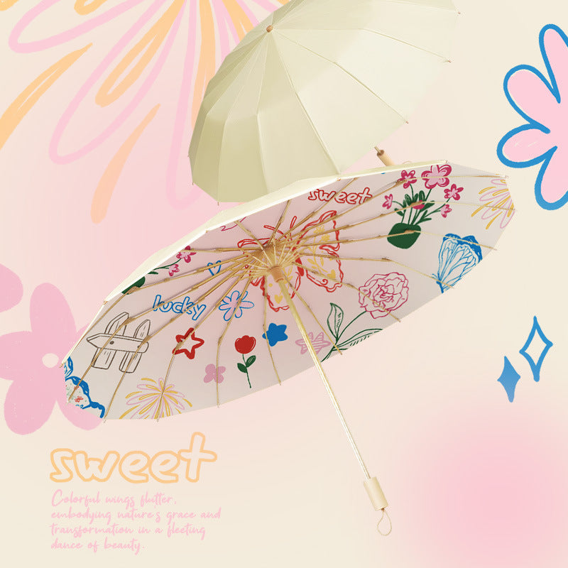 Damen eleganter Floral-Regenschirm mit manueller Öffnungsmechanik Brehn