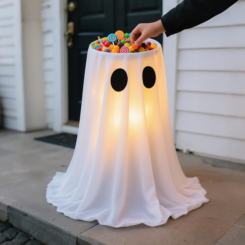 Leuchtende Halloween-Süßigkeitenschale mit Gespenst-Überwurf und LED-Innenbeleuchtung