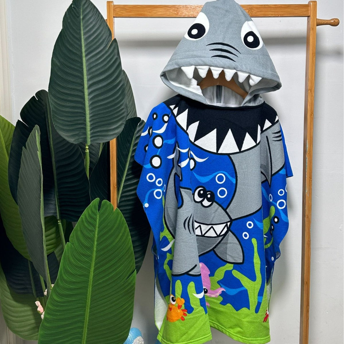 Kinder Haifisch-Design Kapuzenhandtuch Poncho Brehn