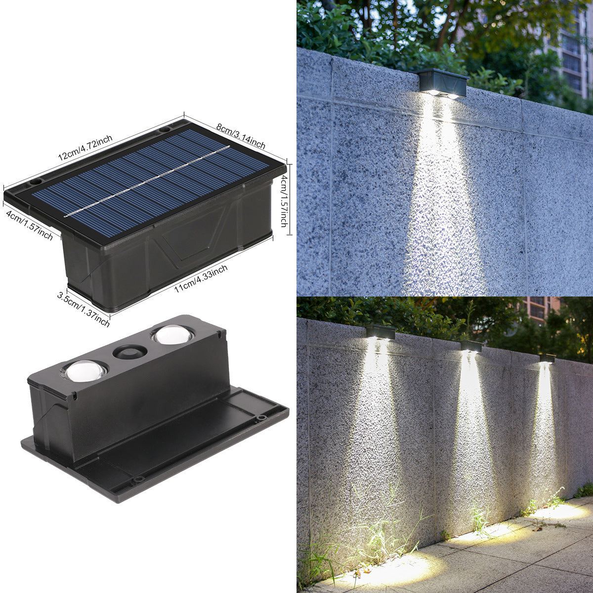 Outdoor Solar RGB Dual-Strahl Wandlampe mit integriertem photovoltaischen Panel und wetterfestem Montagesockel Brehn