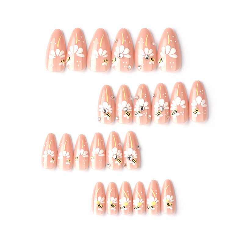 Dekoratives Floral- und Bienen-Press-On-Nagelkunst-Set Brehn