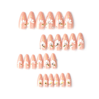 Dekoratives Floral- und Bienen-Press-On-Nagelkunst-Set Brehn