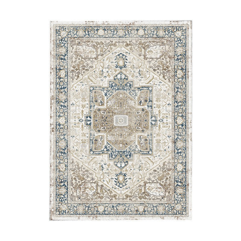 Vintage Distressed Persian-Style Machine-Woven Low-Pile Area Rug