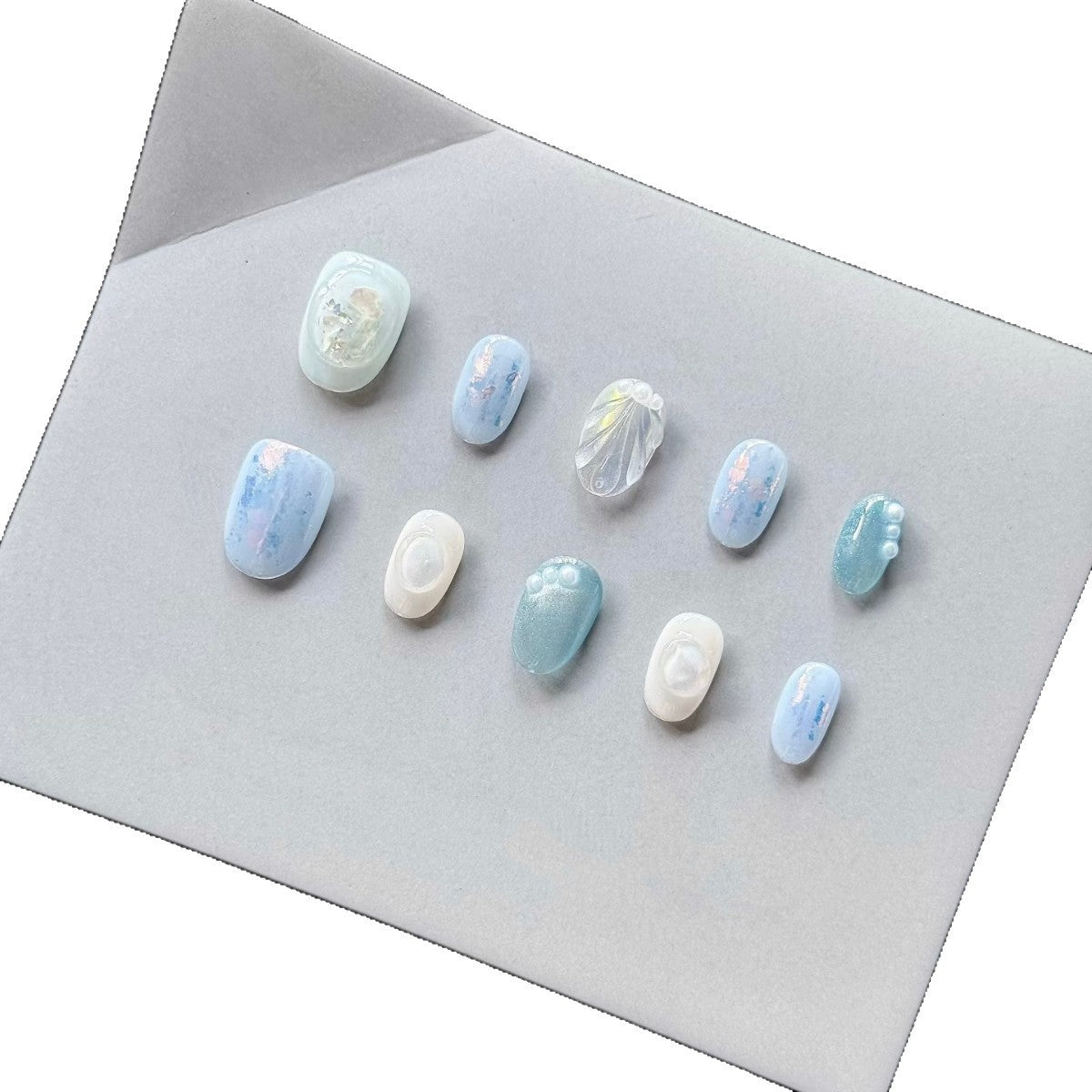 Künstlerisches 3D-Muschel-Themen-Press-On-Nagelkunstset