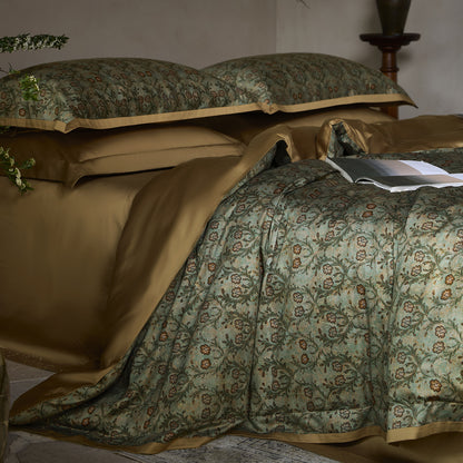 Paisley Jacquard-Satin Bettbezugset mit Paspelrand und passenden Kissenbezügen