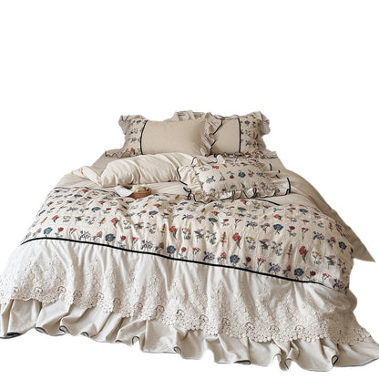 Boho-Bettwäsche-Set mit gesticktem Blumenmuster und Volantkissen Brehn