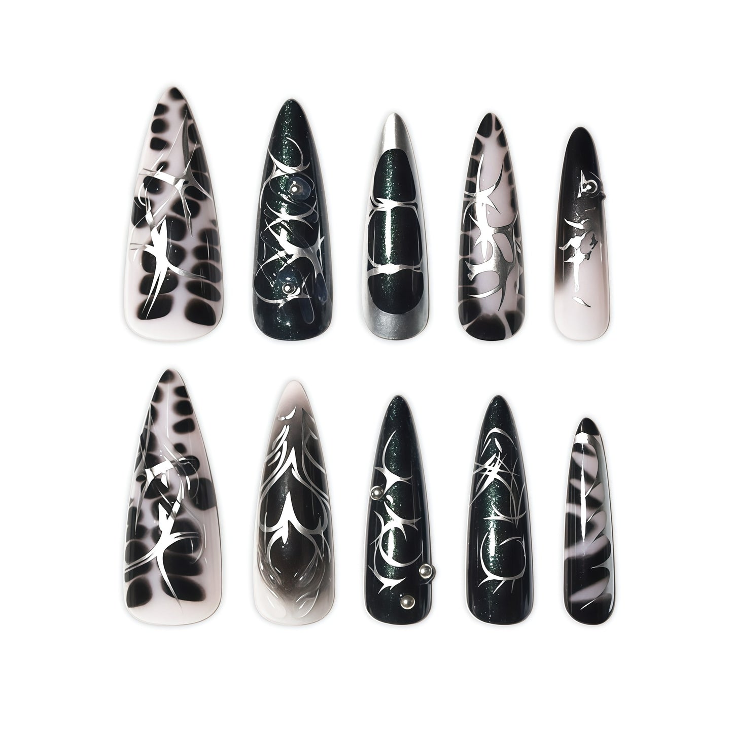 Elegante Stiletto-Nagelkunstverlängerungen mit aufwändigem Design Brehn
