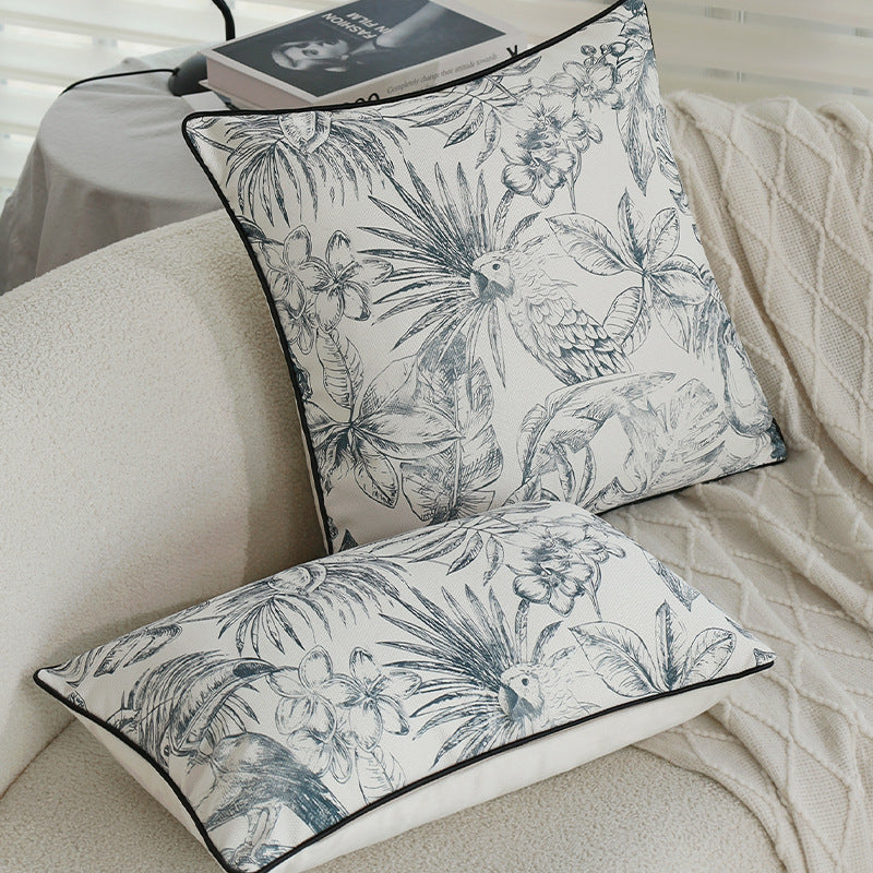Quadratischer Zierkissenbezug mit botanischem Papageien-Illustrationsdruck und feiner Kedernaht Brehn