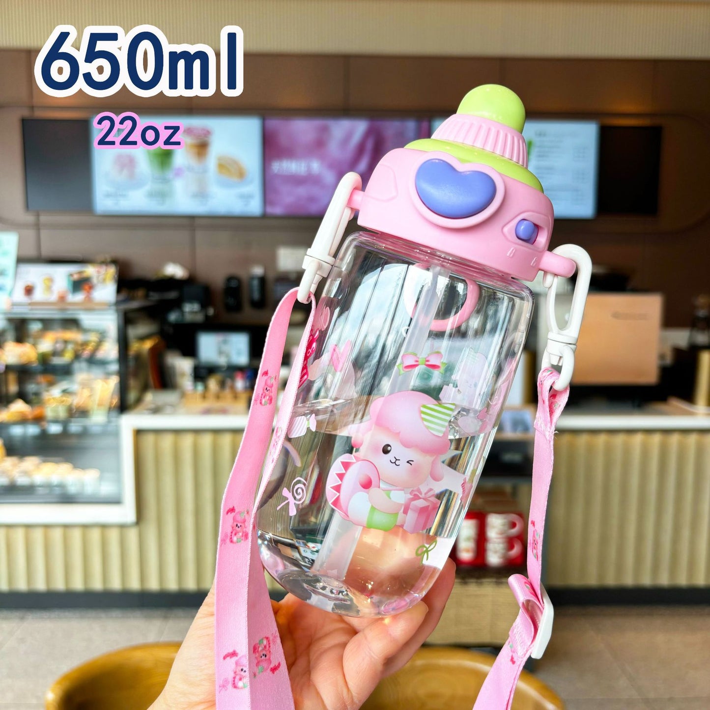 Damen transparente Trinkflasche mit ergonomischem Tragegriff und integriertem Strohhalm Brehn