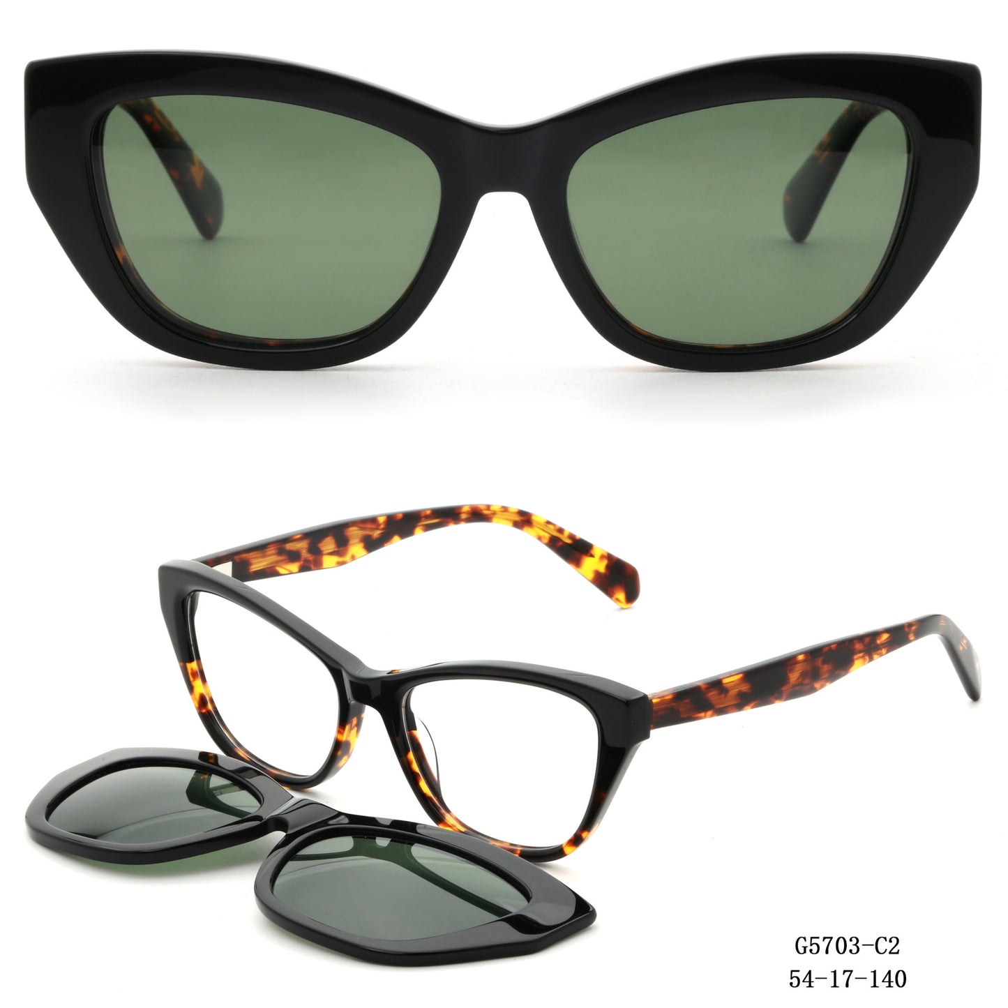 Damen Kunstvoll gestaltete Cat-Eye Sonnenbrille mit abnehmbaren Gläsern Brehn